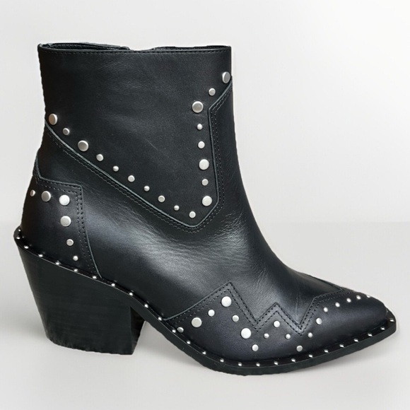 THE KOOPLES Women's Santiag Studded Ankle Black Leather Booties 37EU/6US NWB - Picture 1 of 16